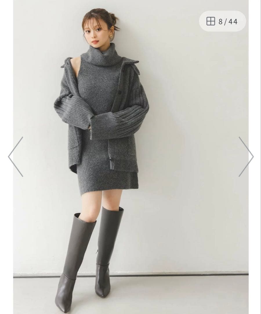ステンカラーニットジャケットカーディガン➕ タートルネックミニニットワンピース