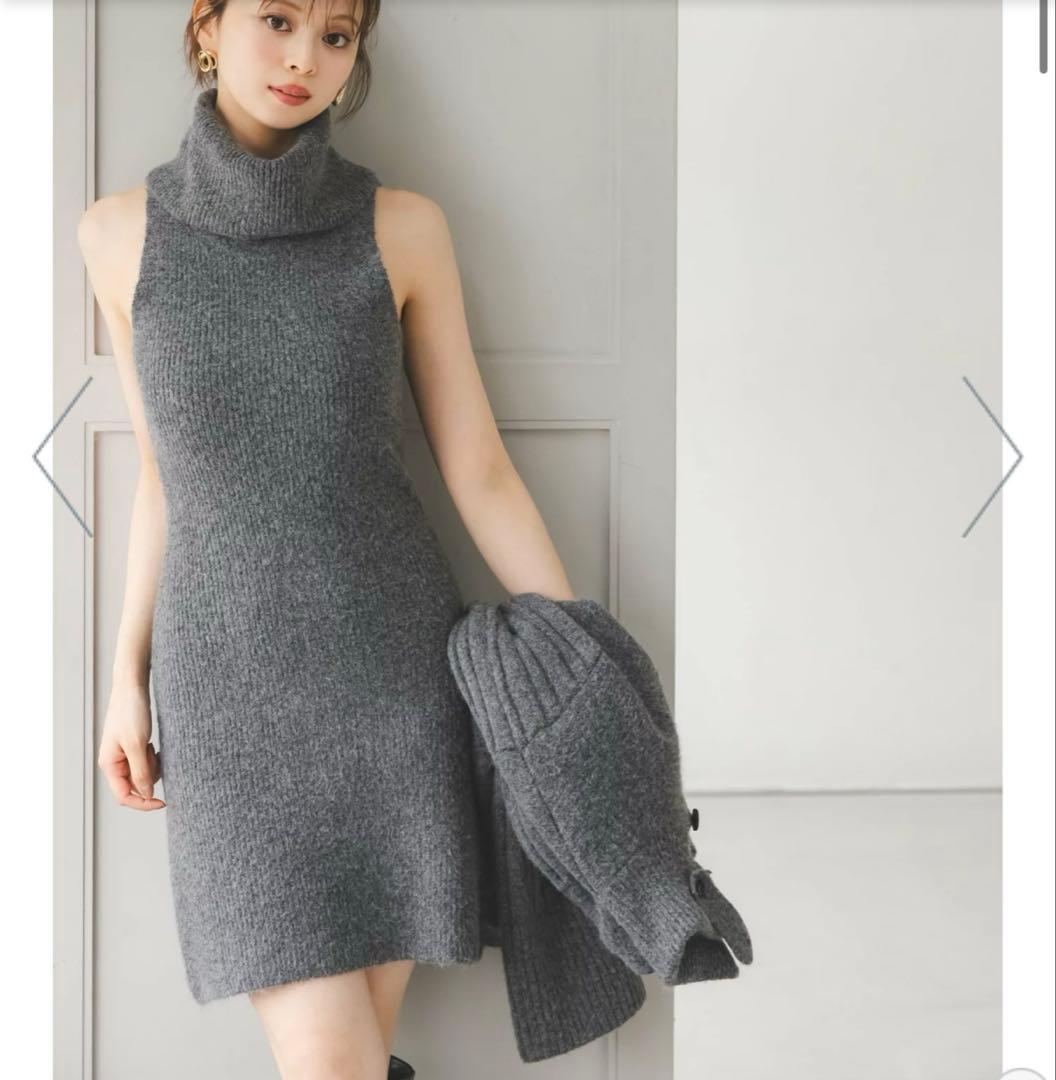 ステンカラーニットジャケットカーディガン➕ タートルネックミニニットワンピース