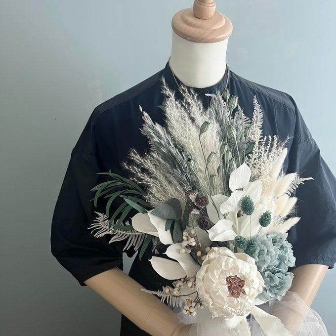 シックなブルーグリーンの紫陽花スワッグ(ブーケ）　Lふっくらタイプ　再販