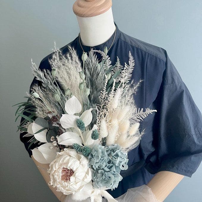 シックなブルーグリーンの紫陽花スワッグ(ブーケ）　Lふっくらタイプ　再販