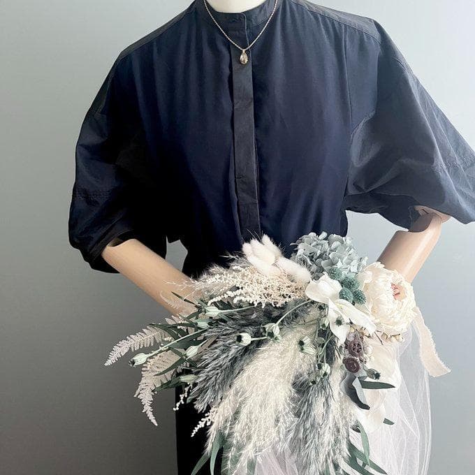 シックなブルーグリーンの紫陽花スワッグ(ブーケ）　Lふっくらタイプ　再販