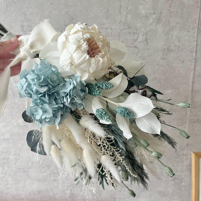 シックなブルーグリーンの紫陽花スワッグ(ブーケ）　Lふっくらタイプ　再販