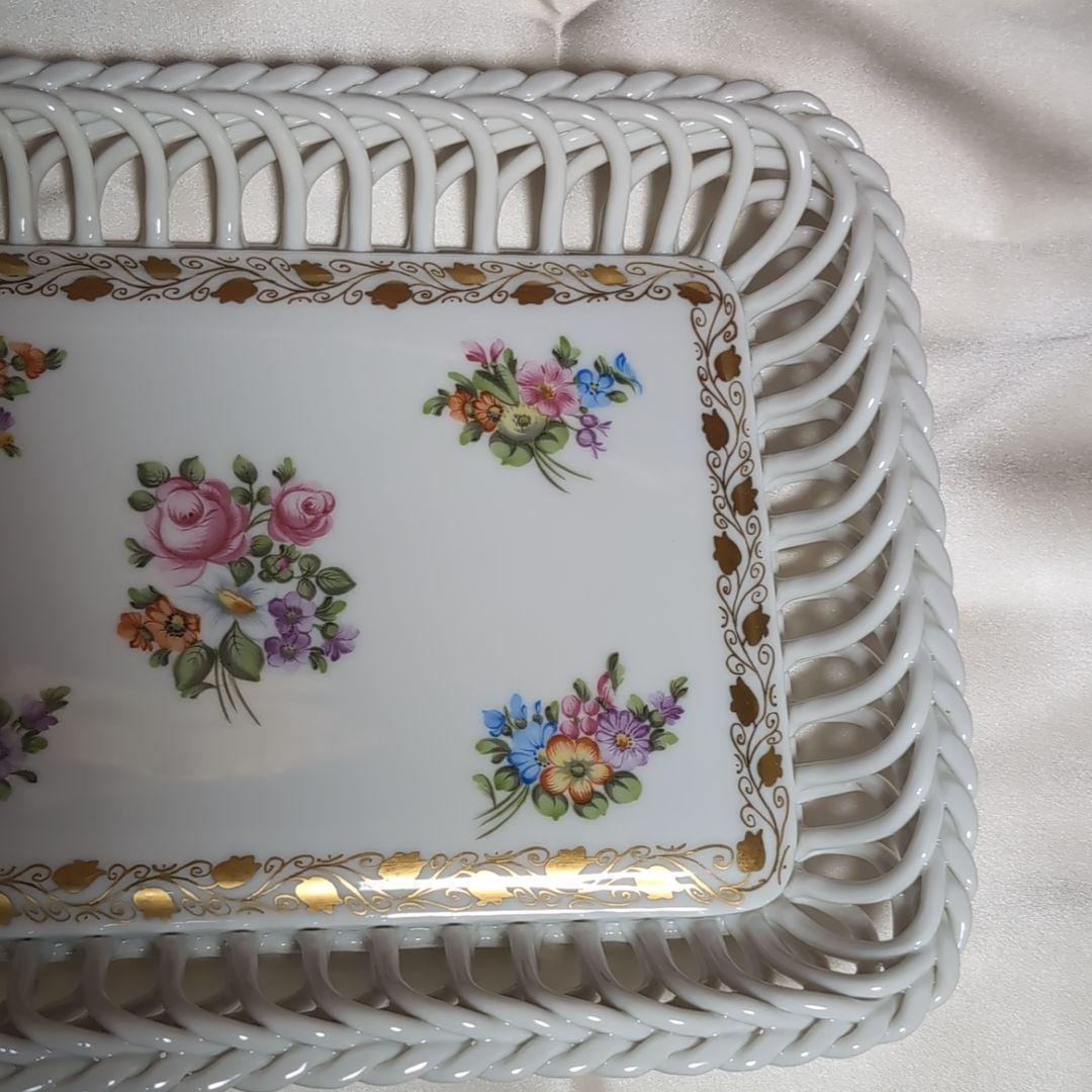 【綺麗♪】　HEREND ヘレンド 透かし編み ヌードルワーク トレイ