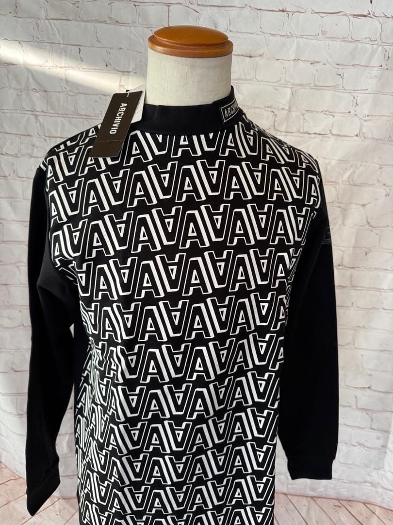 新品ARCHIVIO 長袖モックネック長袖シャツ ロゴパターン吸温発熱46