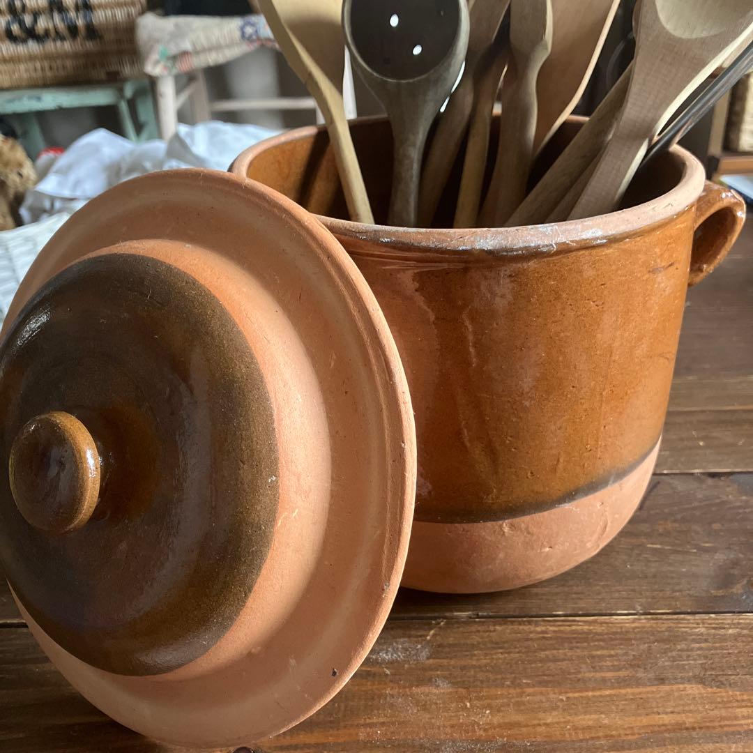 フランスアンティーク　プロヴァンス　南仏　コンフィポット　壺　蓋付き