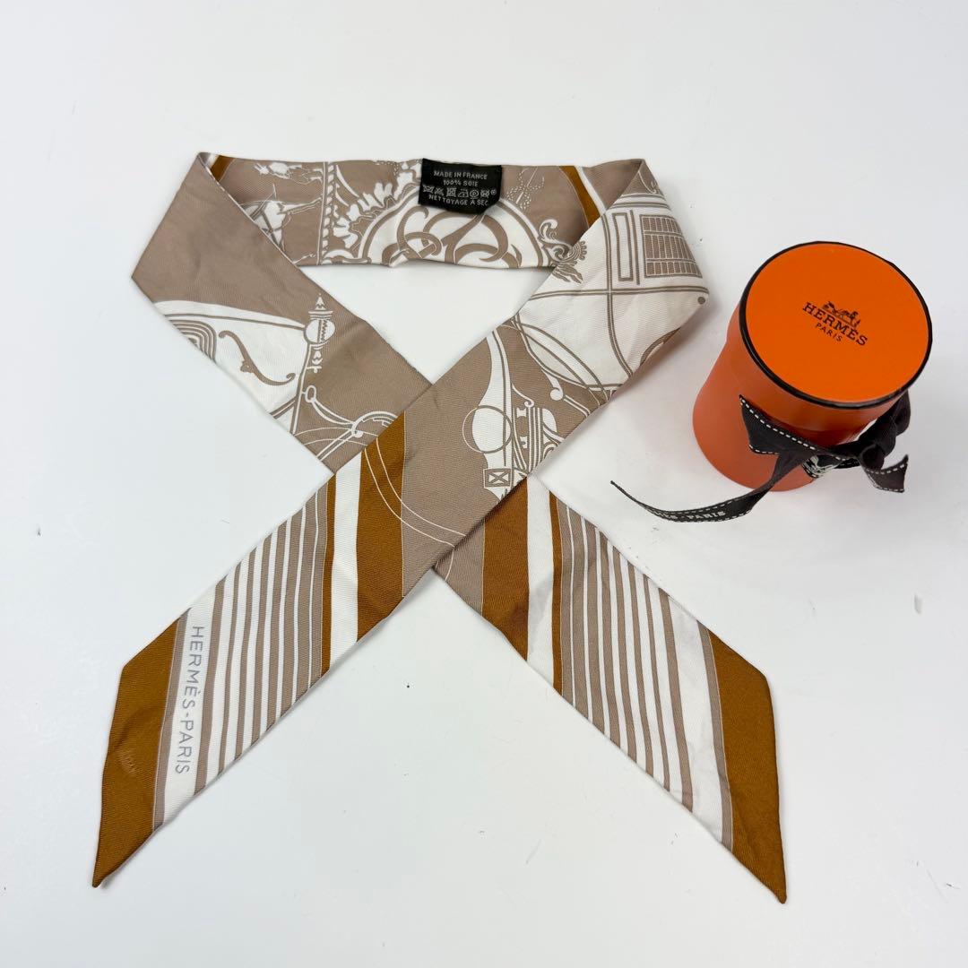 HERMES エルメス ツイリー シルク スカーフ エクスリブリス ブラウン系