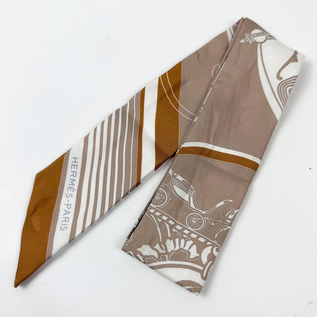 HERMES エルメス ツイリー シルク スカーフ エクスリブリス ブラウン系