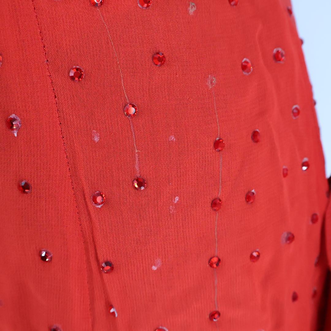 【社交ダンス衣装】レッド ワンピース ドレス 赤 フロート レース フリル