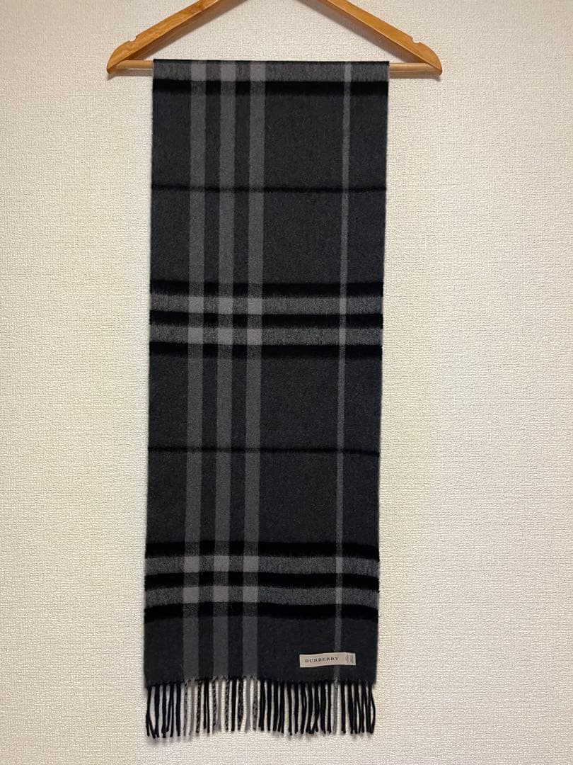 BURBERRY　バーバリー　マフラー　カシミア100％　チャコール　美品