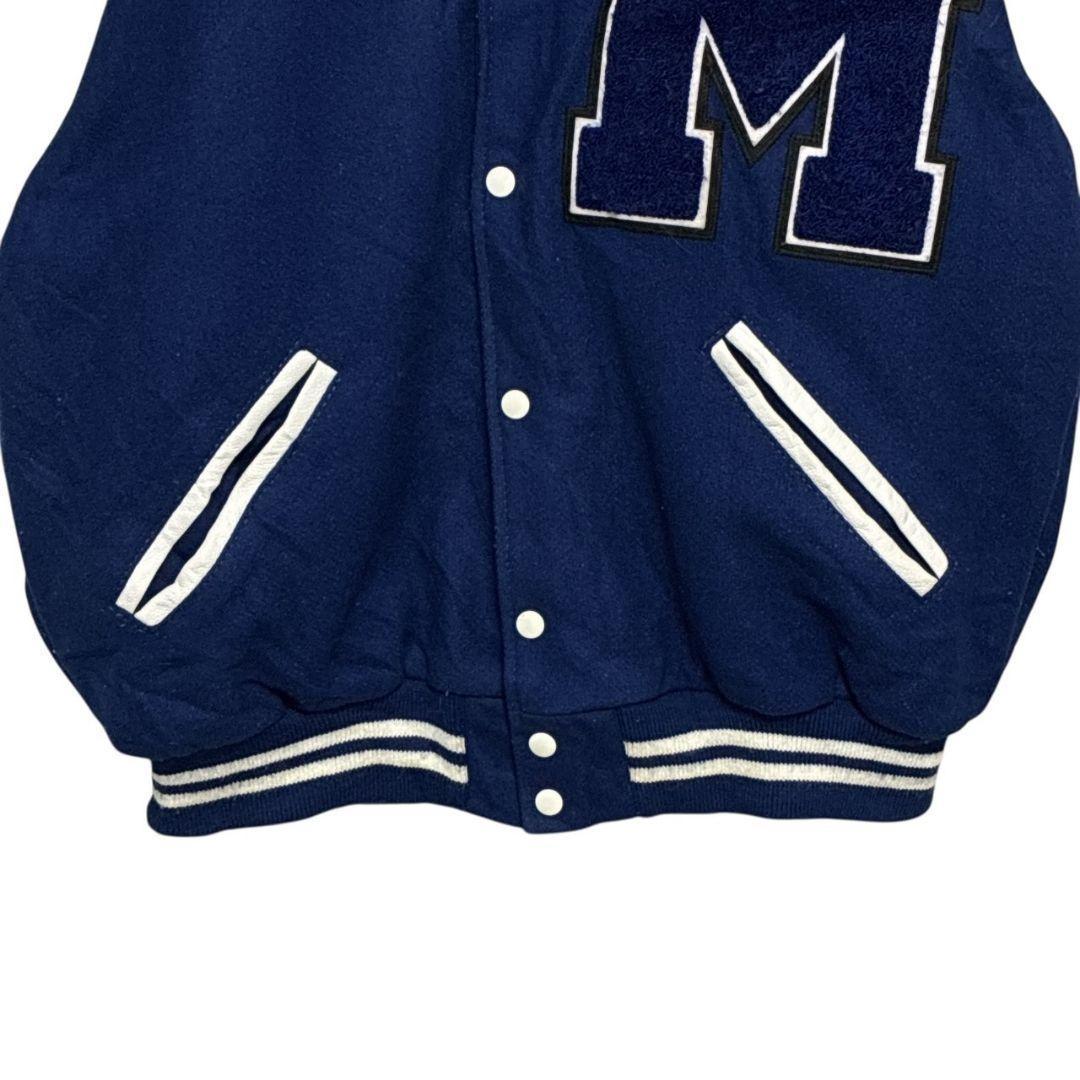 USA製✨スタジャン カレッジ メルトンウール×レザー 両面刺繍ロゴ 中綿