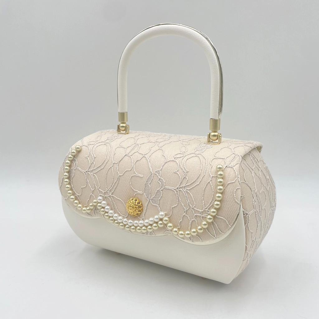 豪華ビーズパール刺繍　本格カブセ　振袖バッグ草履セット くすみピンク