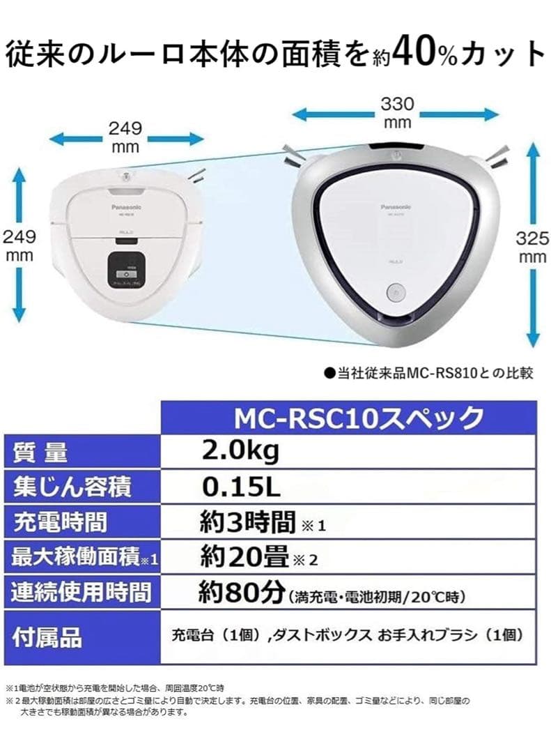 Panasonic ロボット掃除機 MC-RSC10-W ホワイト