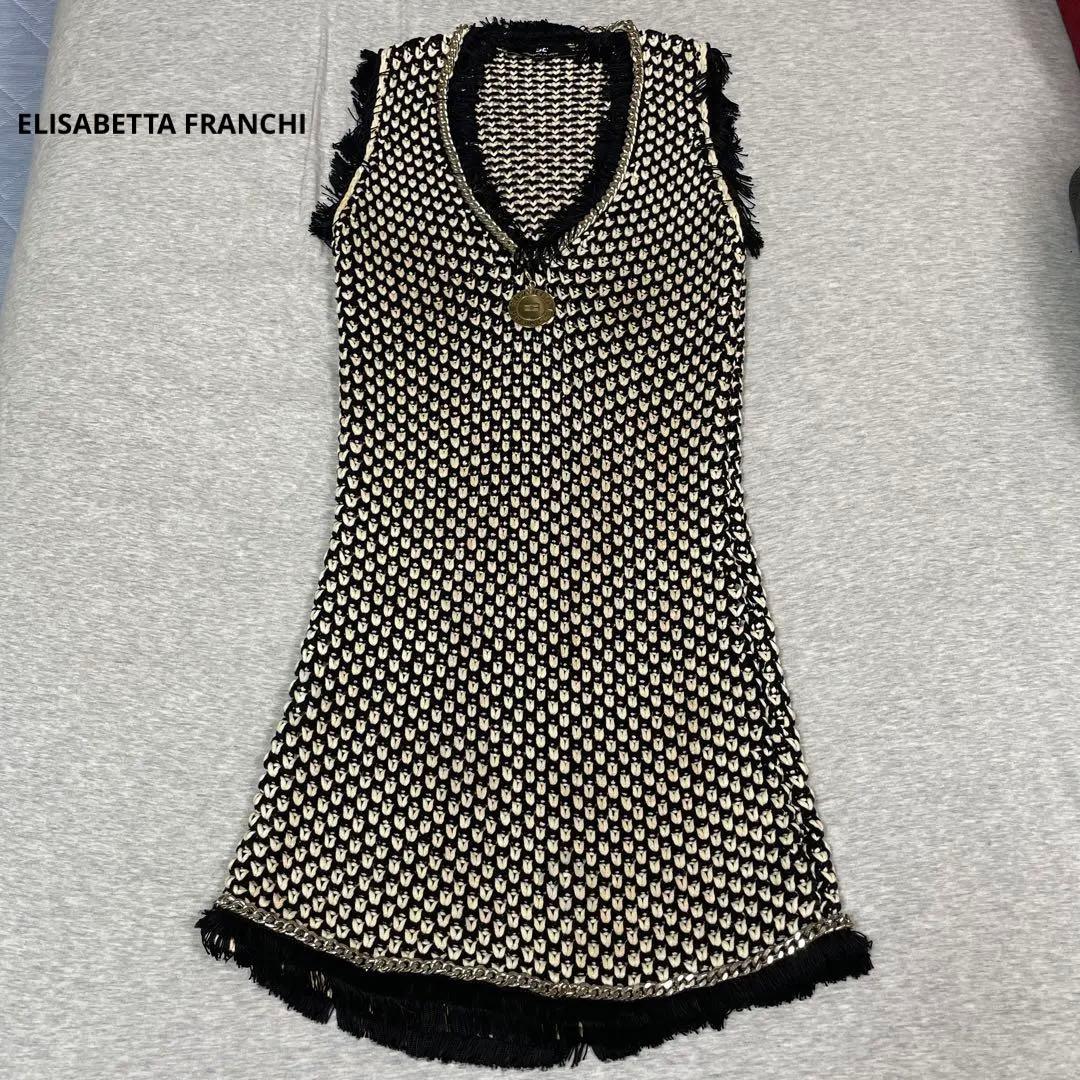 elisabetta franchi ドット フリル ワンピース