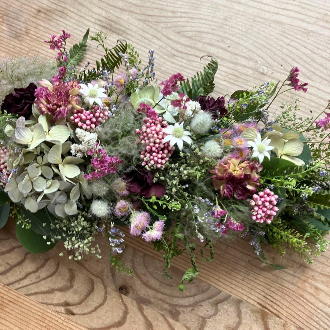 スモークツリー とアンティーク紫陽花の2wayガーランド　ライスフラワー