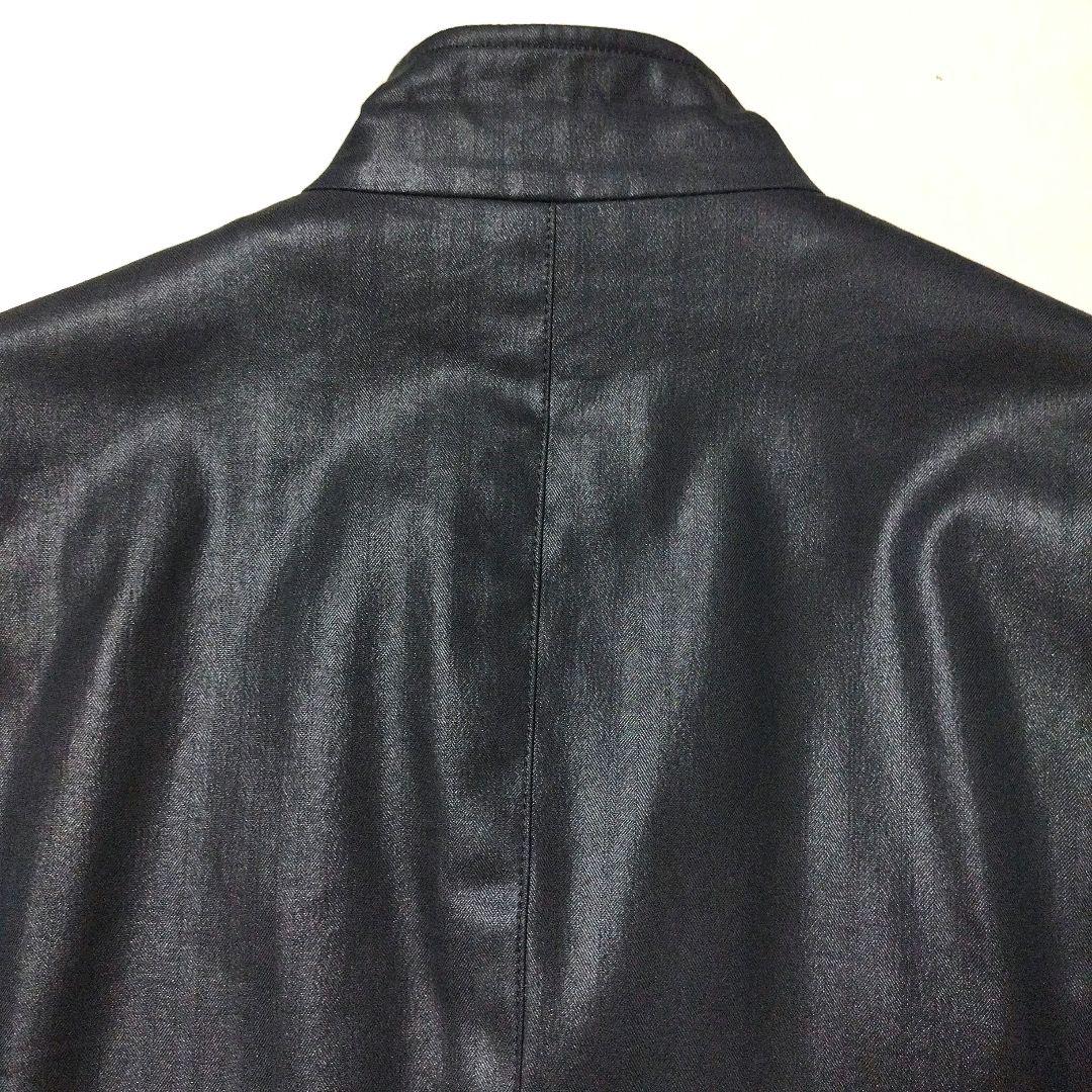 MONSIEUR NICOLE　スタンドカラーコート　衿ワイヤー入り　光沢黒　L