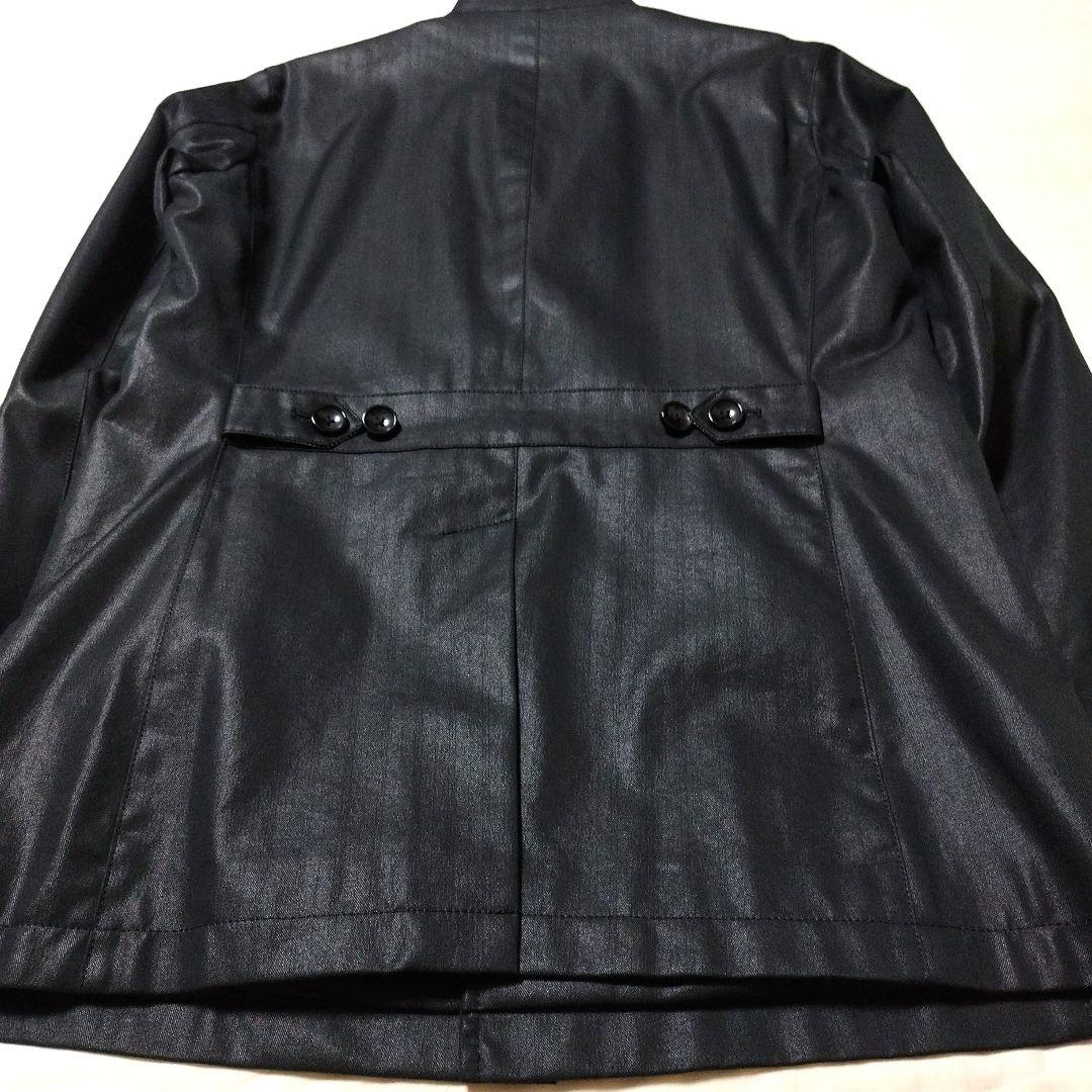 MONSIEUR NICOLE　スタンドカラーコート　衿ワイヤー入り　光沢黒　L