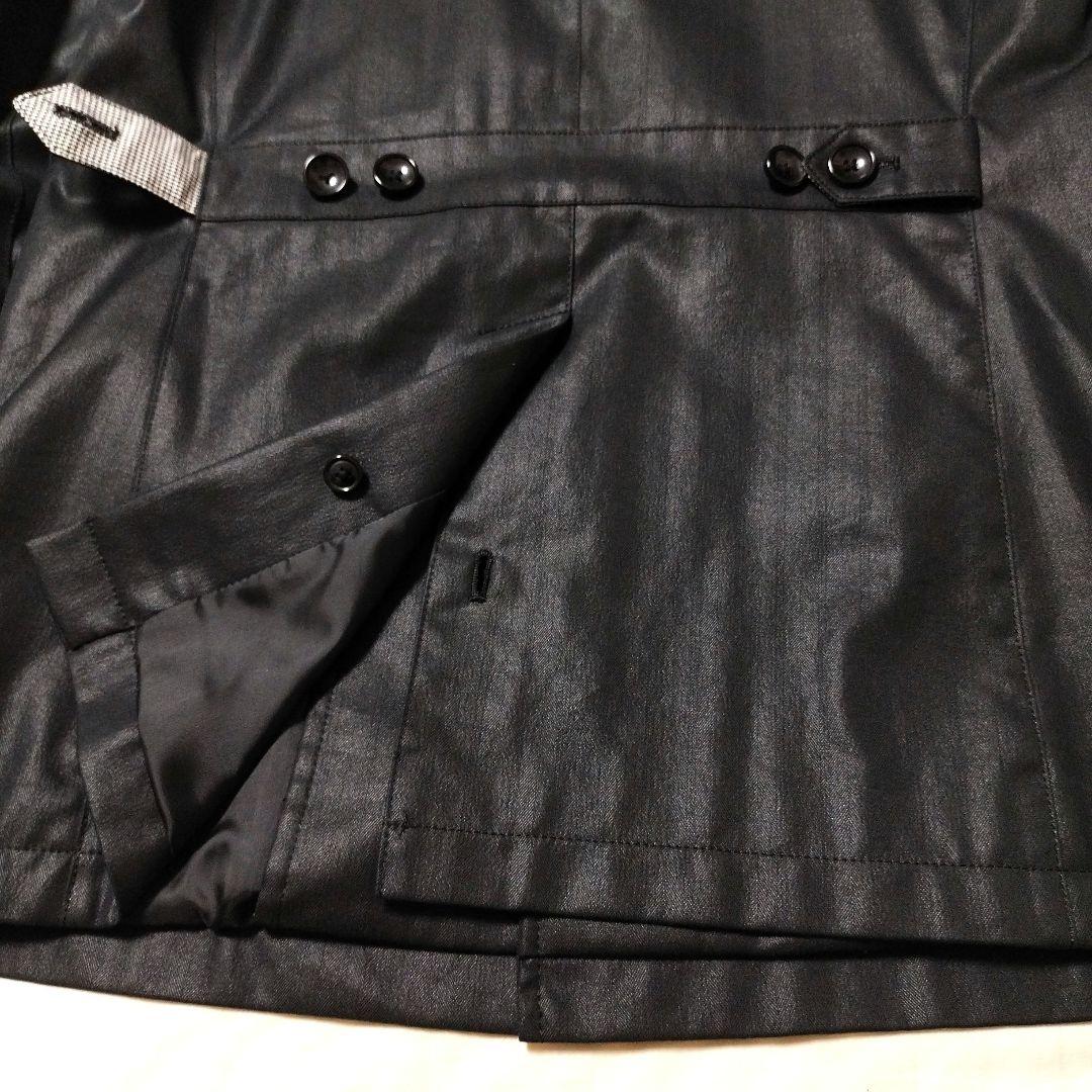 MONSIEUR NICOLE　スタンドカラーコート　衿ワイヤー入り　光沢黒　L