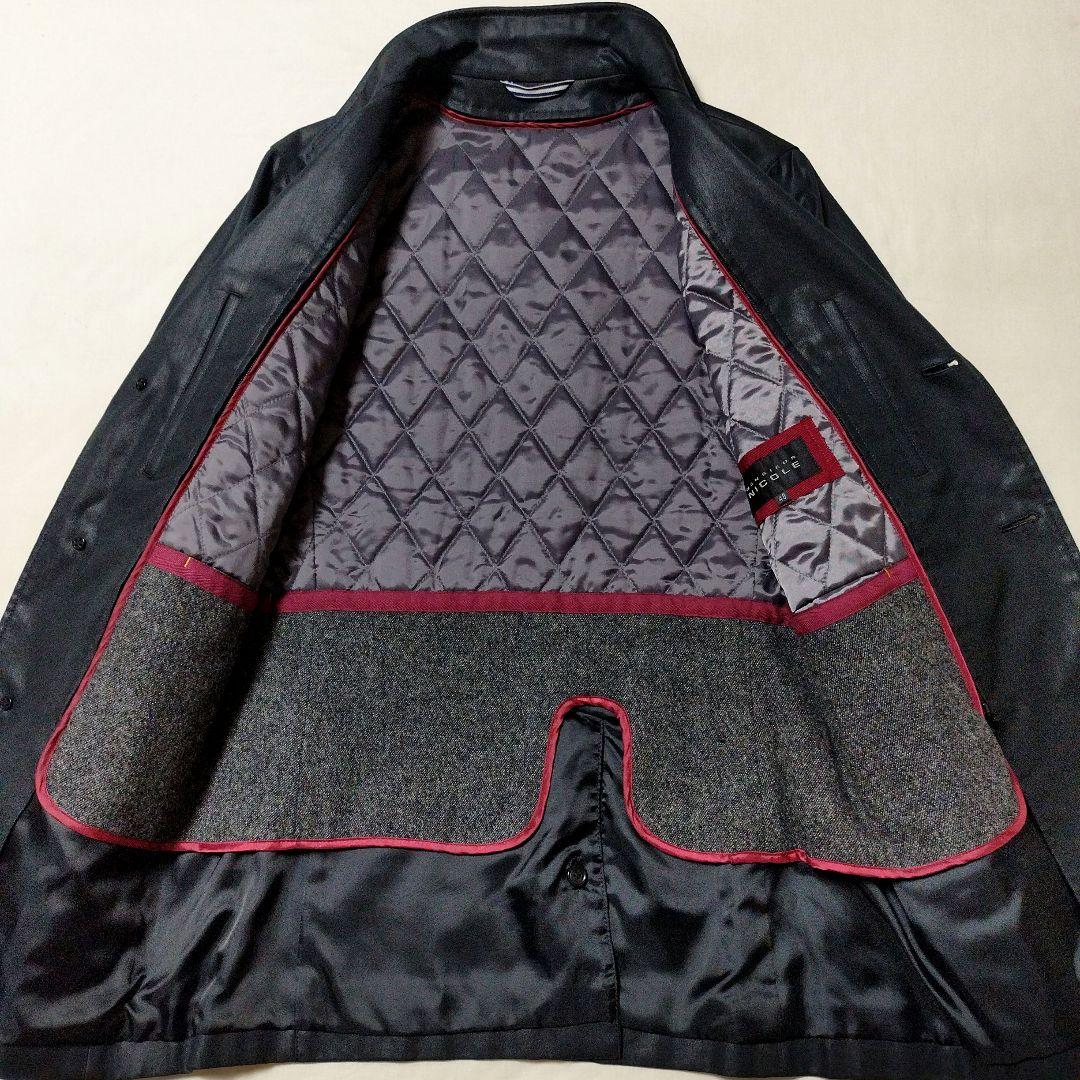 MONSIEUR NICOLE　スタンドカラーコート　衿ワイヤー入り　光沢黒　L