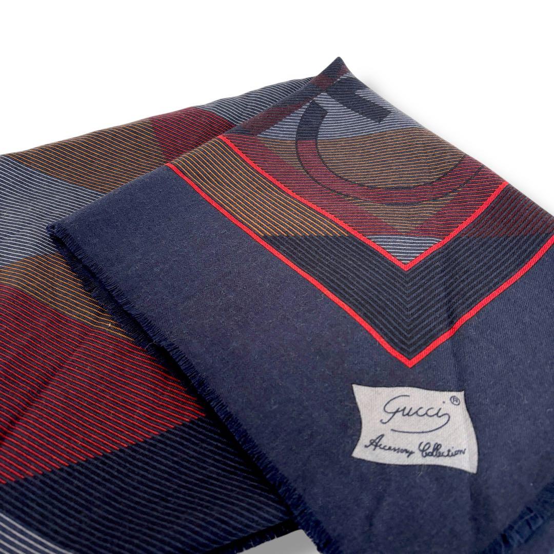 GUCCI グッチ ヴィンテージ 大盤ストール ショール マフラー ネイビー