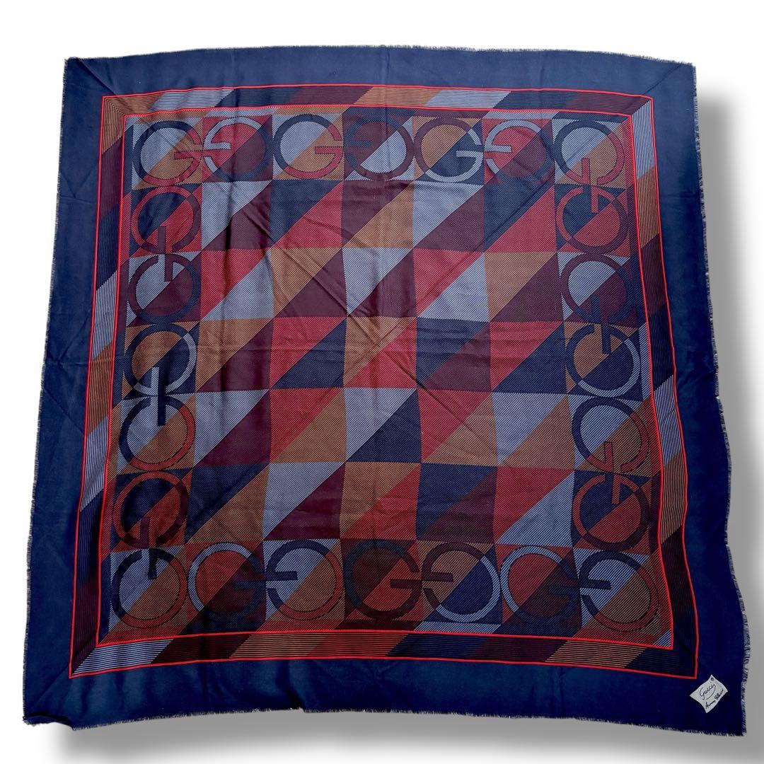 GUCCI グッチ ヴィンテージ 大盤ストール ショール マフラー ネイビー