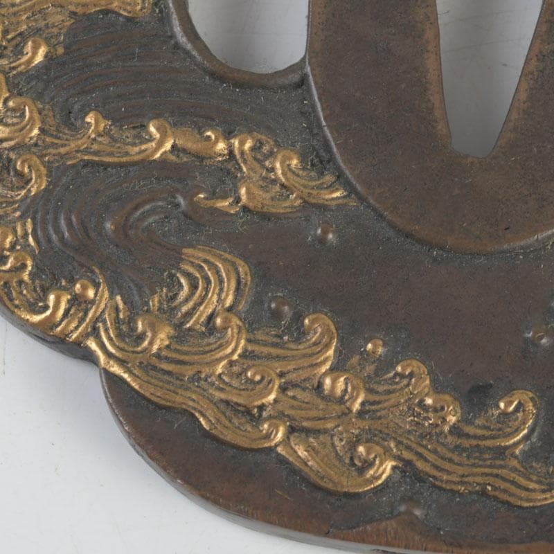 武具　刀装具　古銅　渦文　鍔　時代箱　C　9439