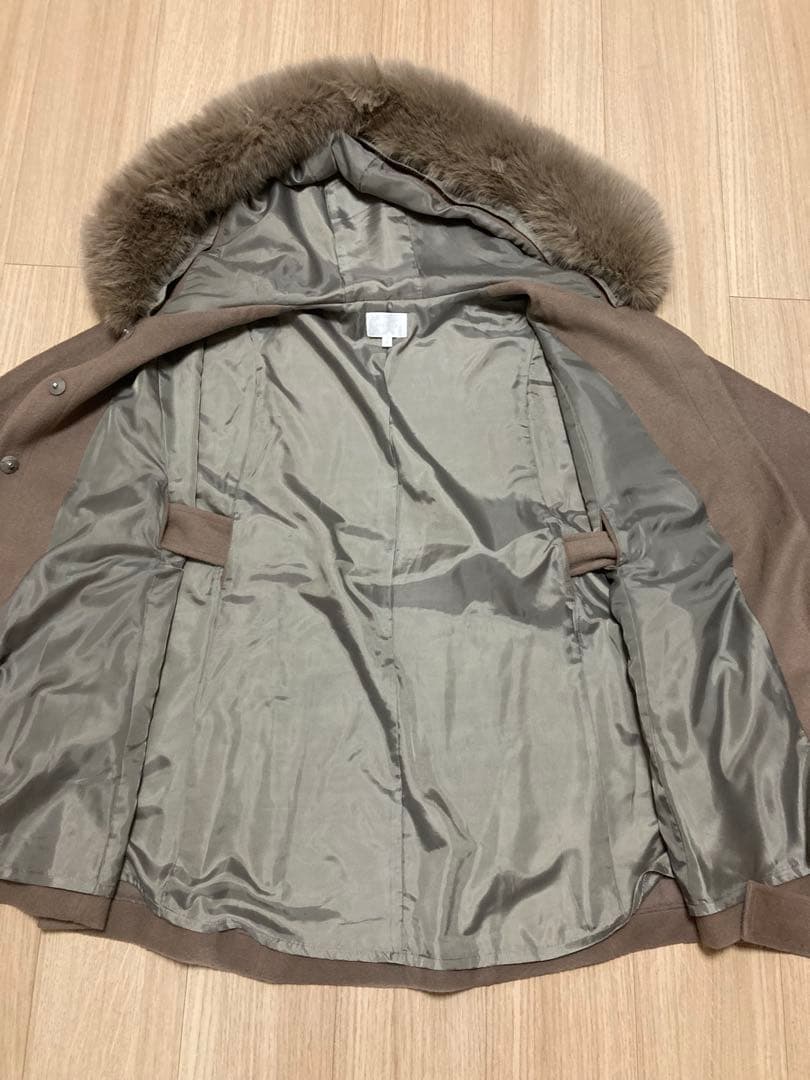 rienda リエンダ ウールMIXフードポンチョコート ブラウン S