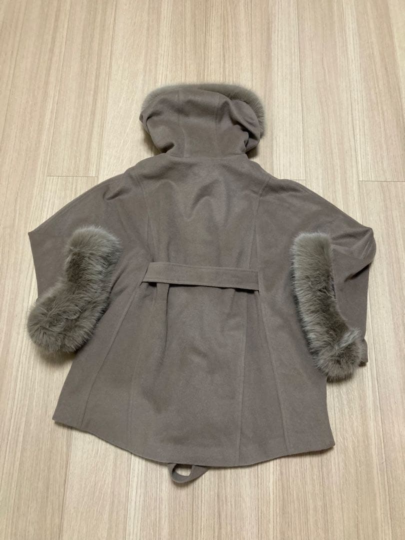 rienda リエンダ ウールMIXフードポンチョコート ブラウン S