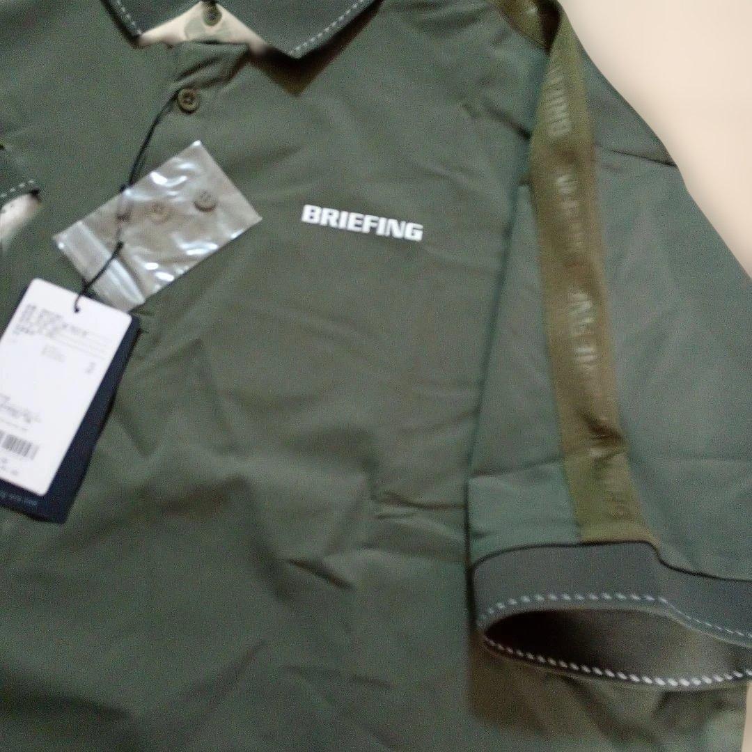 ブリーフィングメンズロゴラインポロシャツサイズXL オリーブ