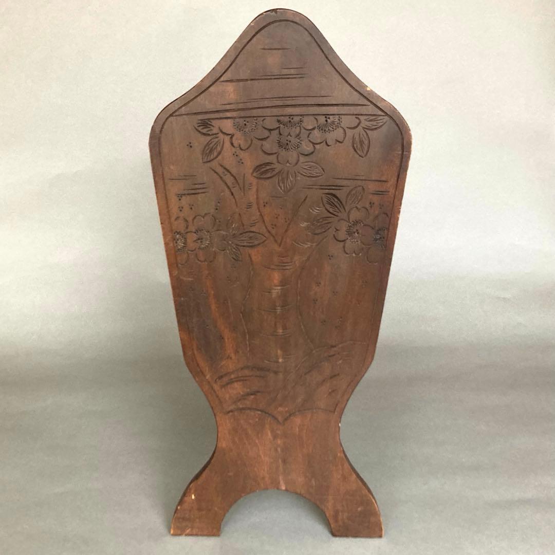 アンティーク　レトロ　ヴィンテージ　古道具　軽井沢彫　桜　彫刻　ラック　取手付