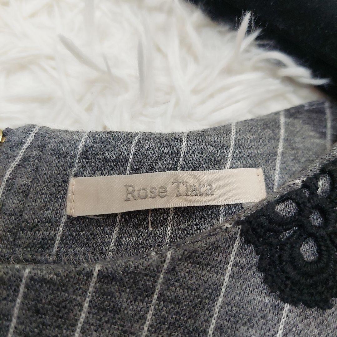 ローズティアラ 大きいサイズ 50 花柄 レース ストライプ ウール ワンピース