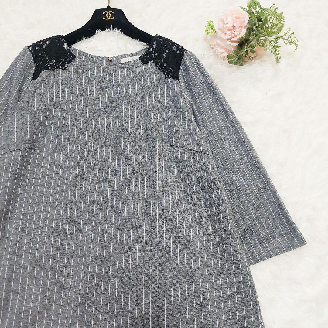 ローズティアラ 大きいサイズ 50 花柄 レース ストライプ ウール ワンピース