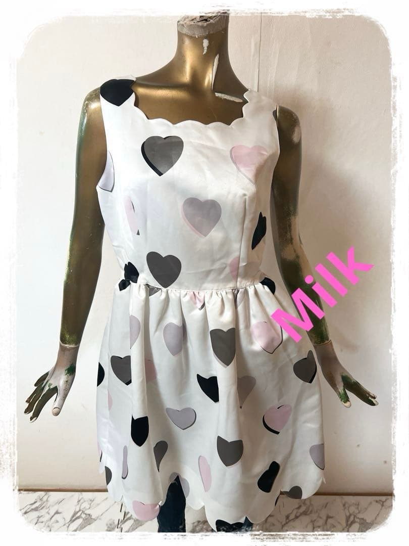 ☘️T19721☘️Milk ハート柄 総柄 ノースリーブ ワンピース - メルカリ