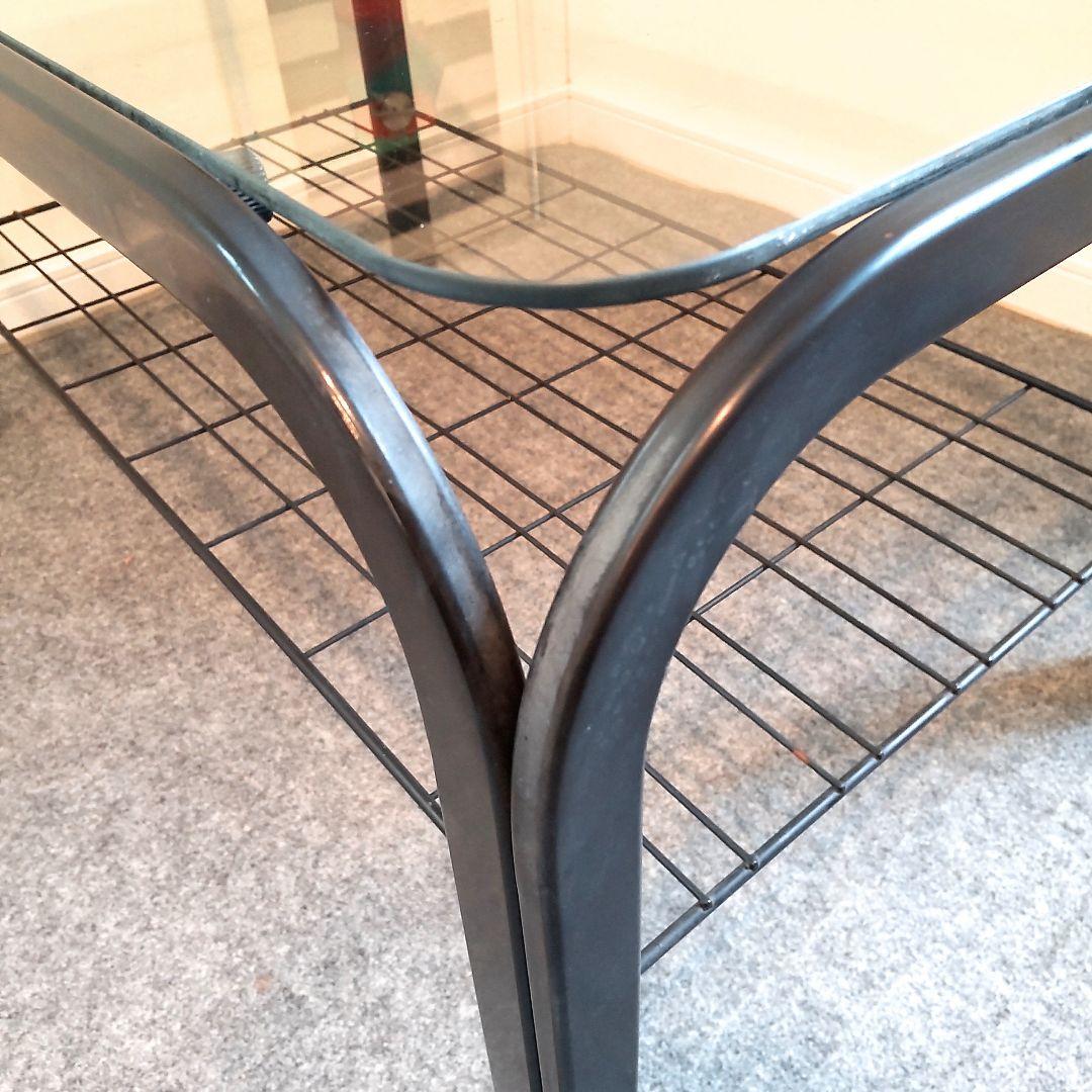 ヴィンテージ　ガラスコーヒーテーブル　昭和レトロ　網棚　メタルフレーム