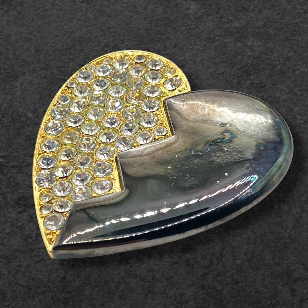 YSL ハート ブローチ ゴールド×ブラック ラインストーン 大ぶり 557