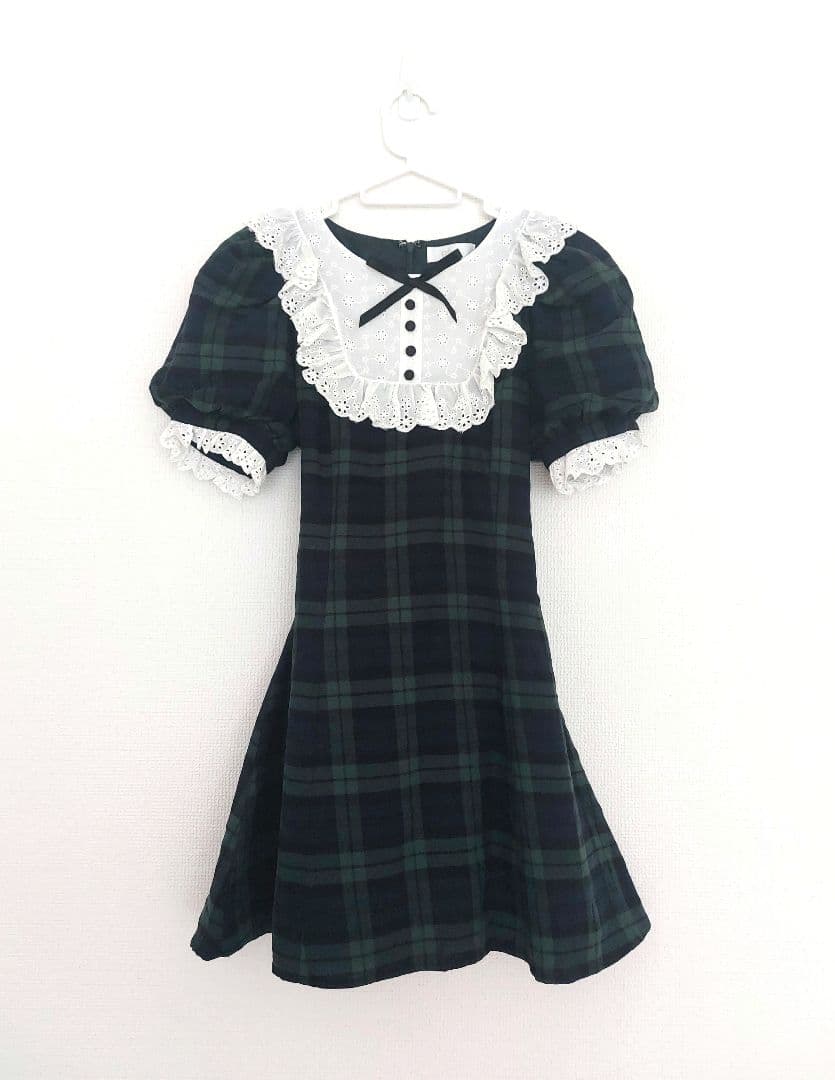 pium ピウム コットンレースドーリーカフェワンピ グリーンチェック