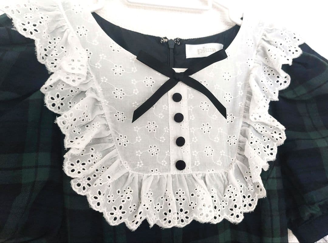 pium ピウム コットンレースドーリーカフェワンピ グリーンチェック