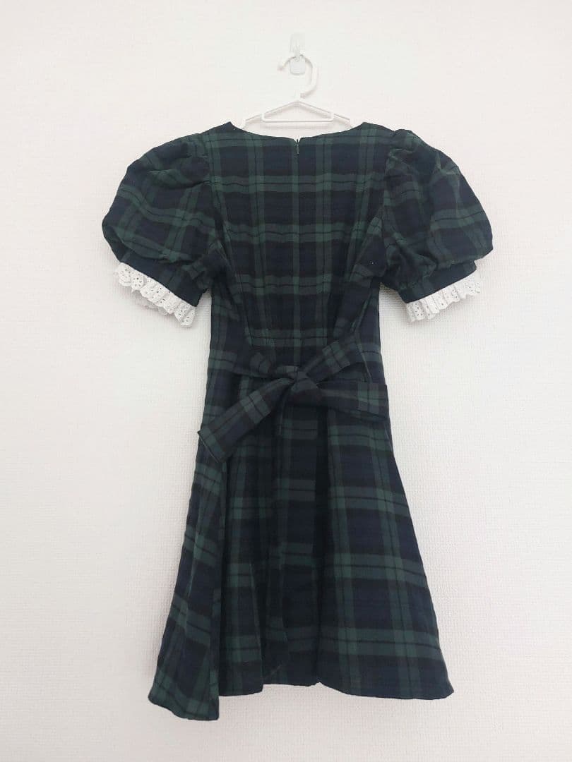 pium ピウム コットンレースドーリーカフェワンピ グリーンチェック