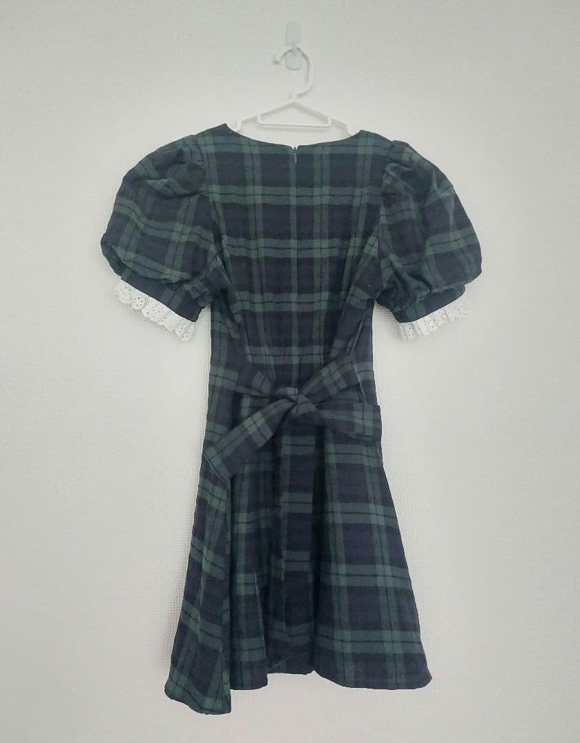 pium ピウム コットンレースドーリーカフェワンピ グリーンチェック