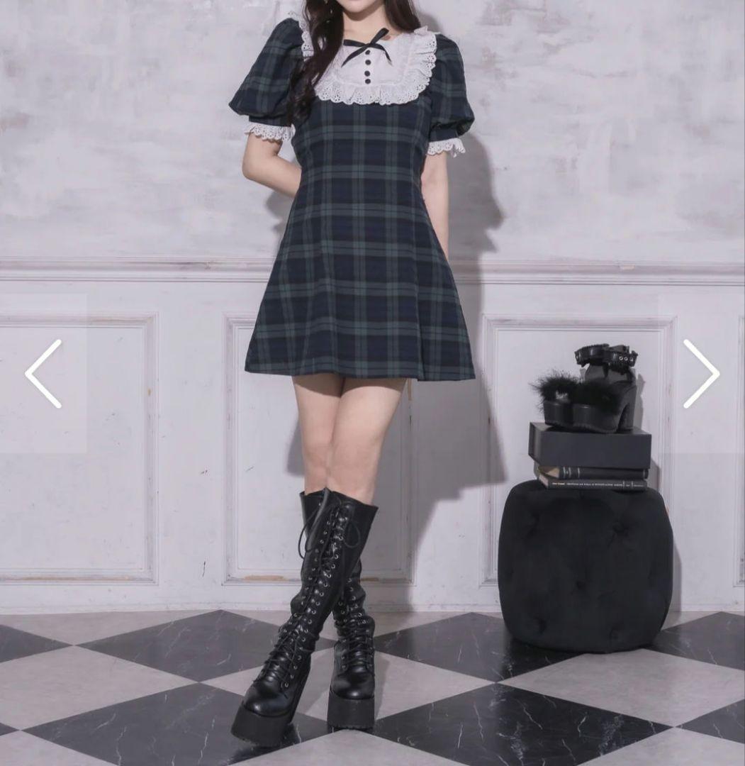 pium ピウム コットンレースドーリーカフェワンピ グリーンチェック