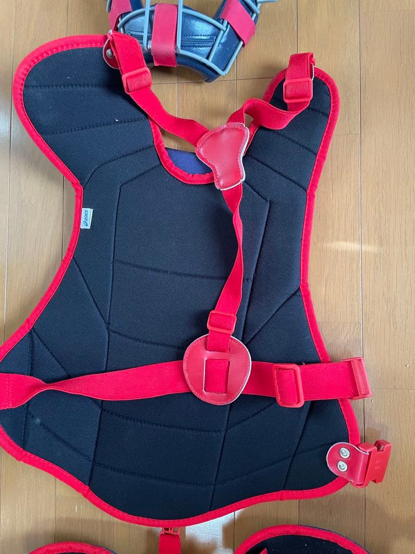 大人用 アシックス キャッチャー防具 ロイヤルネイビー✖️レッド3点セット