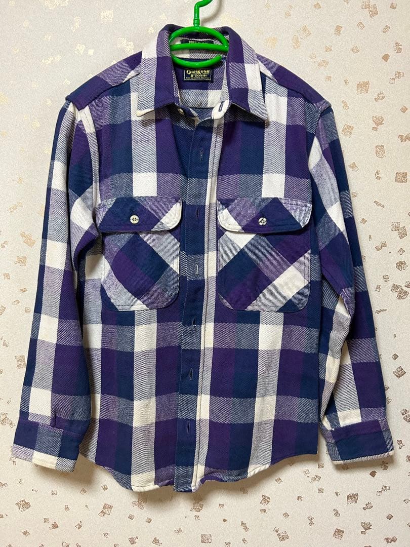 80s オシュコシュ ヘビーネルシャツ パープルカラー ブロックチェック