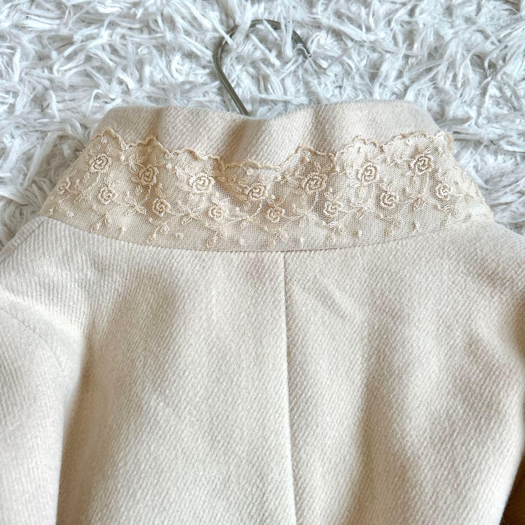 美品⁂びーどろぽえむ⁂ロングコート　レース　刺繍　フリル　アンゴラ　Aライン