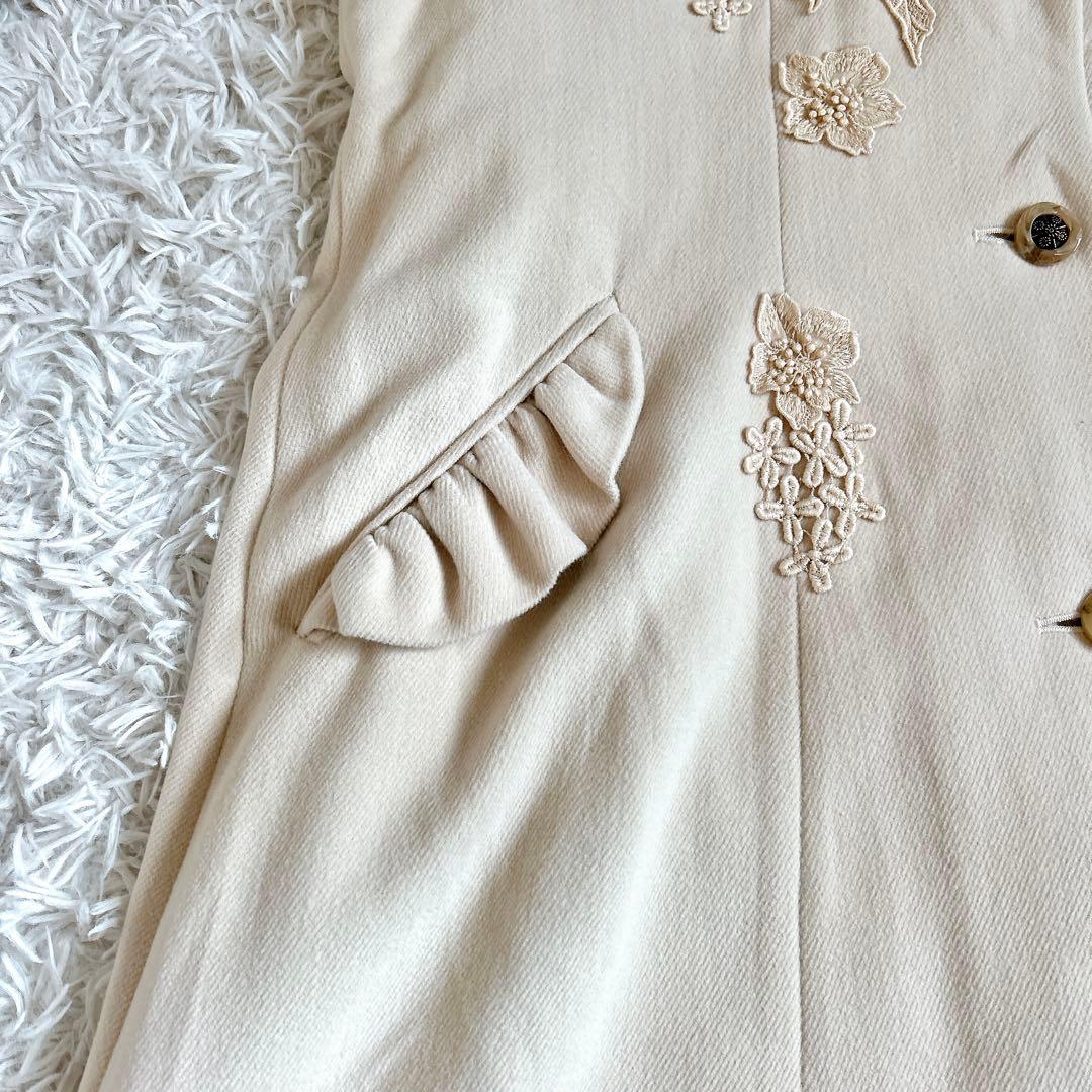 美品⁂びーどろぽえむ⁂ロングコート　レース　刺繍　フリル　アンゴラ　Aライン