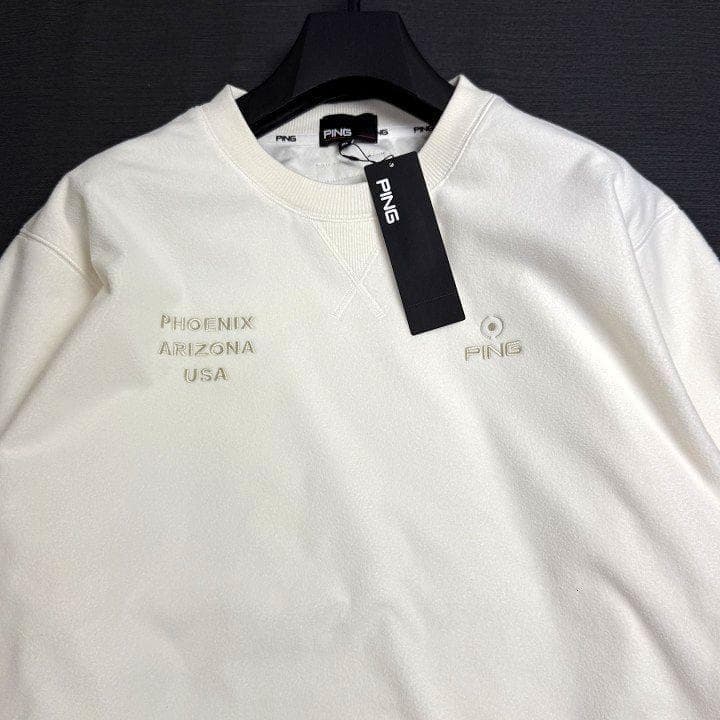 新品 ピン ゴルフ クルーネック フリース 3層ボンディング ホワイト 3L