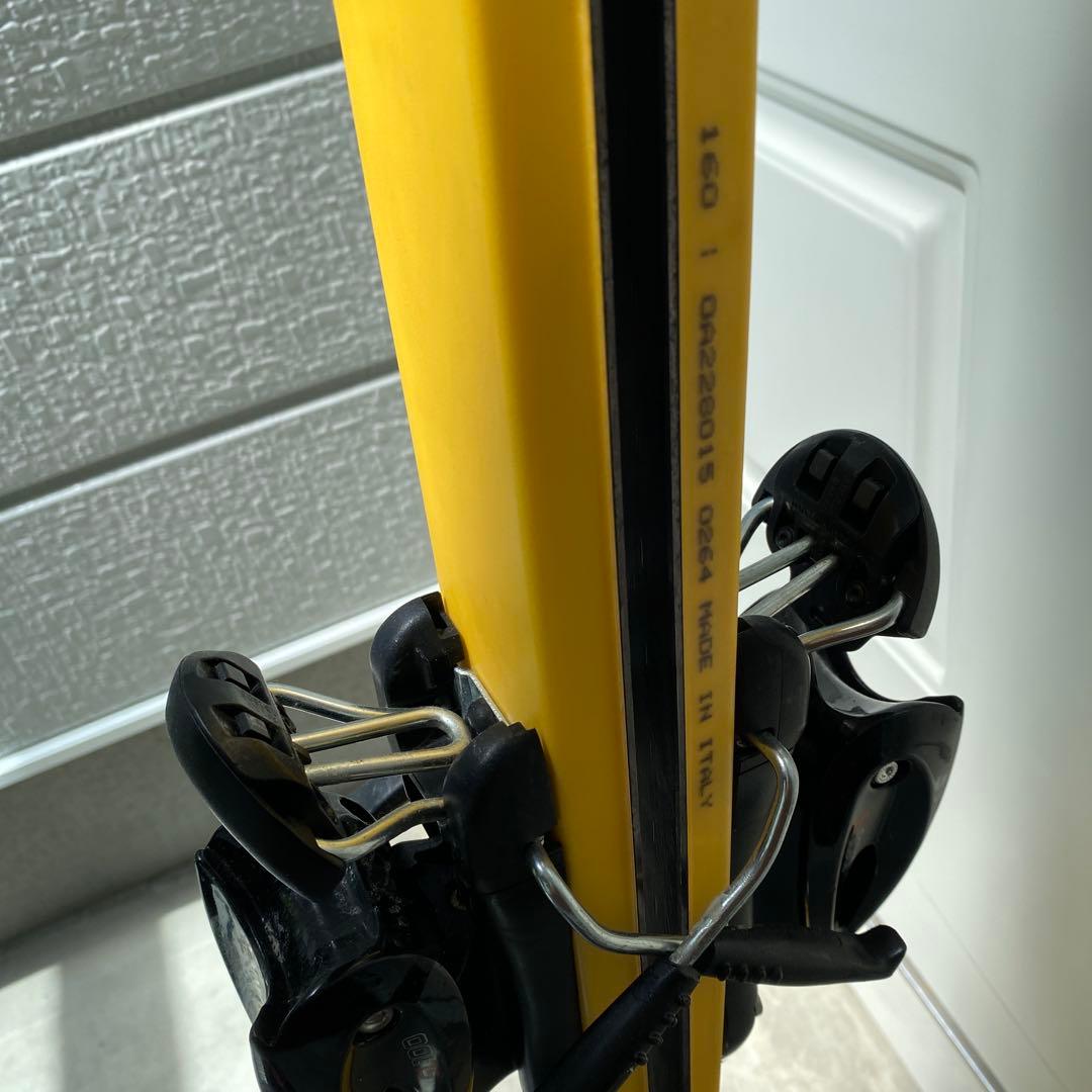 Nordica スキー板 イエロー バインディング、ストック付き