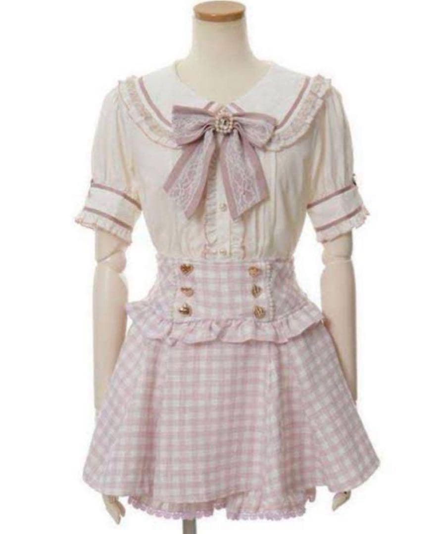 LIZLISA ギンガムチェックツイードサスペンダー付きスカパン