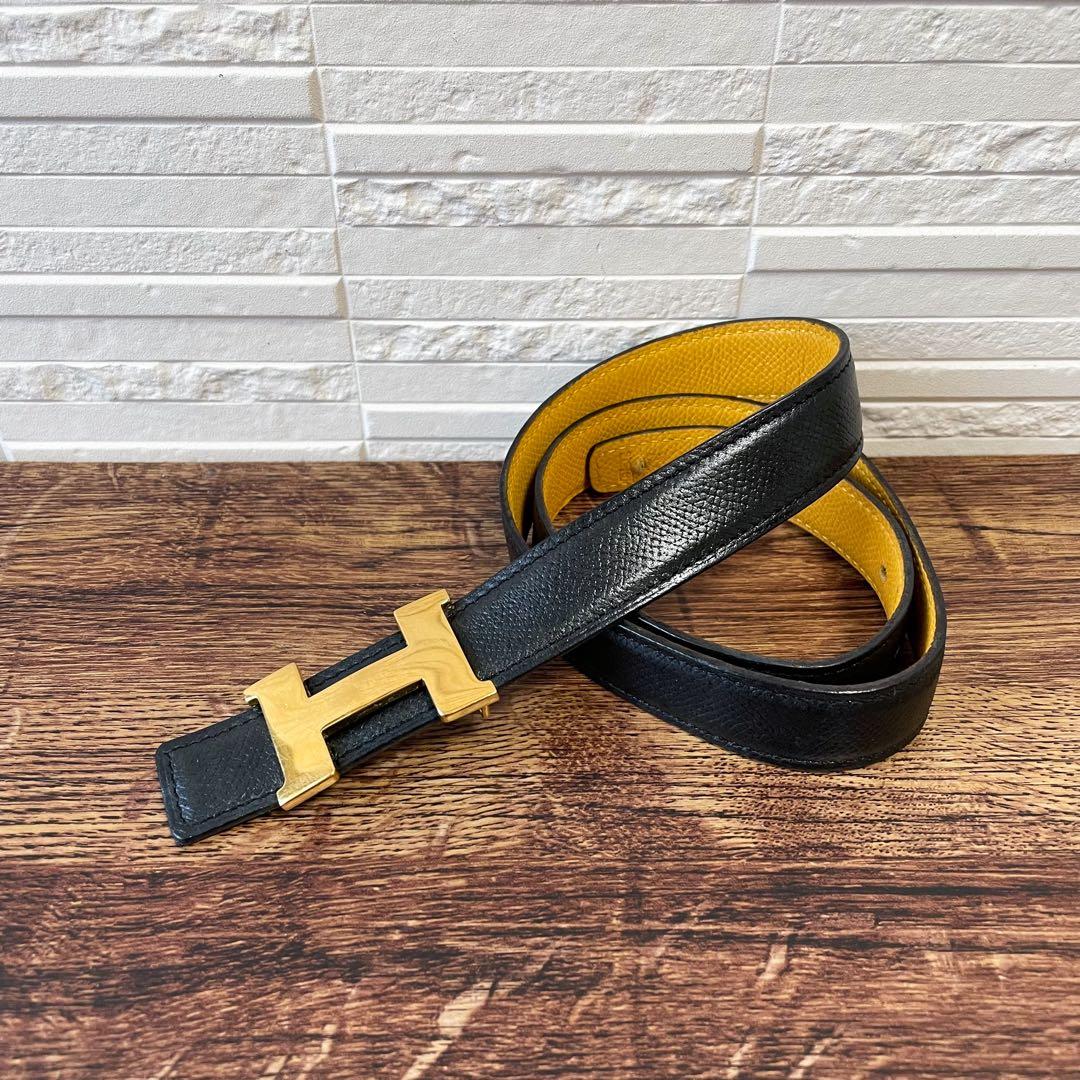 エルメス レザー Hバックル コンスタンス ベルト ゴールド金具 ブラック