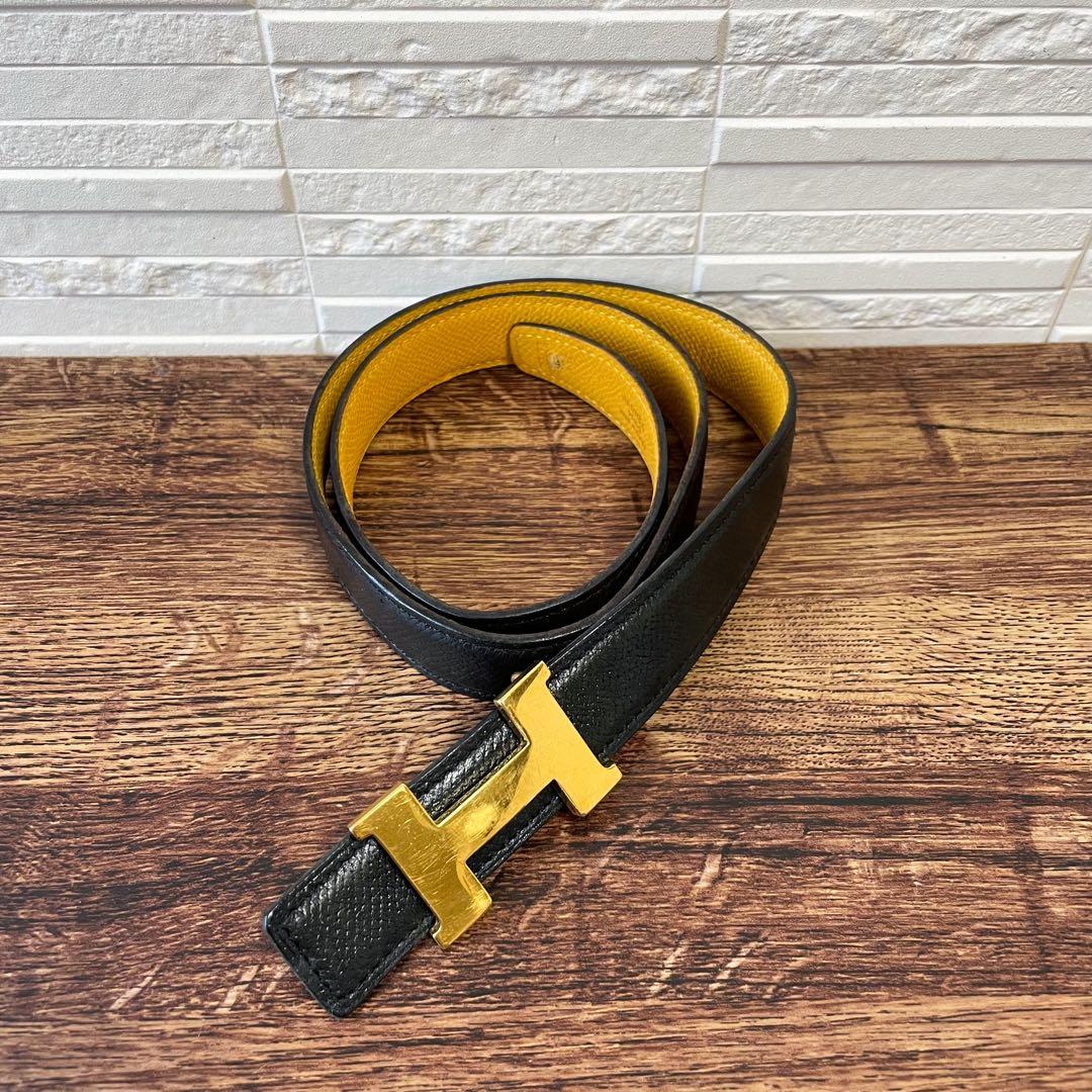 エルメス レザー Hバックル コンスタンス ベルト ゴールド金具 ブラック