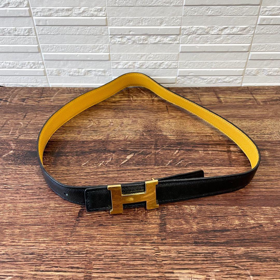 エルメス レザー Hバックル コンスタンス ベルト ゴールド金具 ブラック