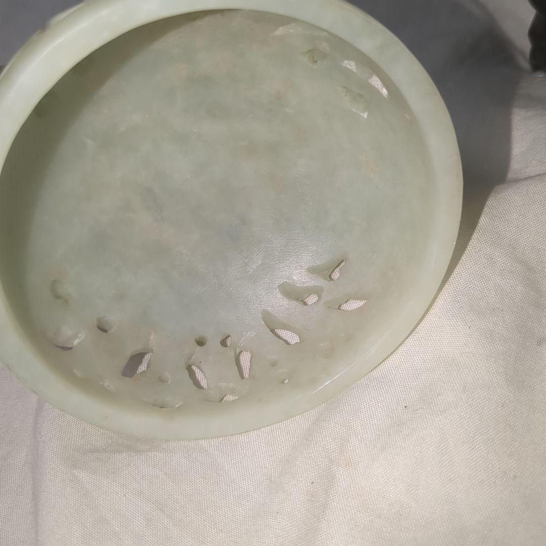 中国美術翡翠香炉ヒスイ四つ足アンティーク雑貨 鳥彫刻